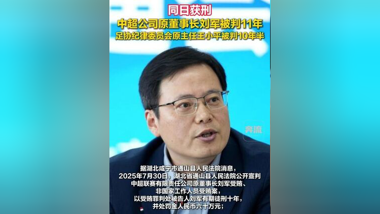 DB体育-中超原董事长刘军一审获刑11年并处罚金人民币110万元(中超公司原董事长被查)